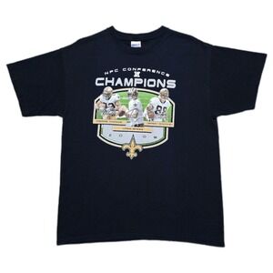 VTG 2009 New Orleans Saints NFC Champs Drew Brees T-Shirt‎ Black Y2K Mens L